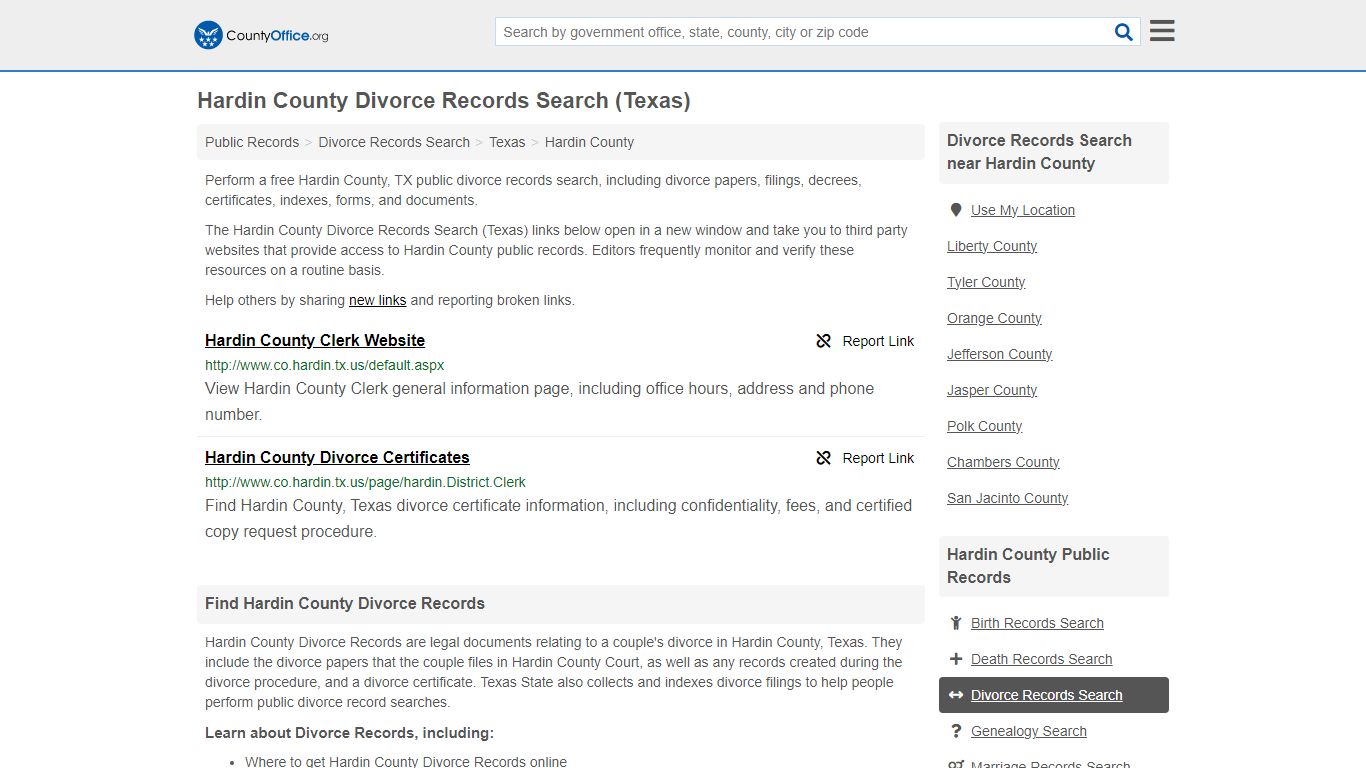 Hardin County Divorce Records Search (Texas) - County Office