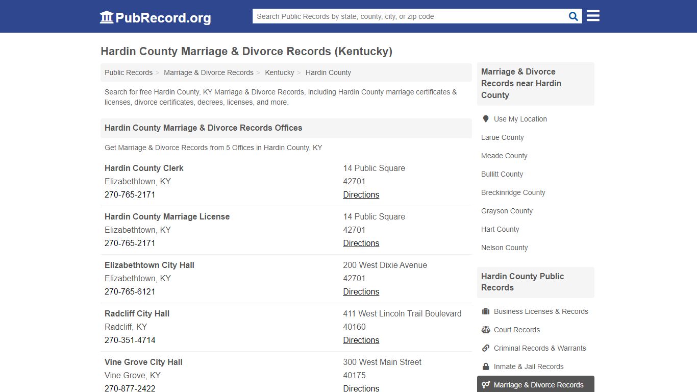 Hardin County Marriage & Divorce Records (Kentucky)