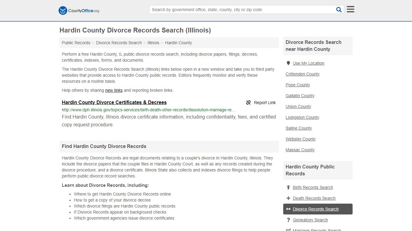 Hardin County Divorce Records Search (Illinois) - County Office